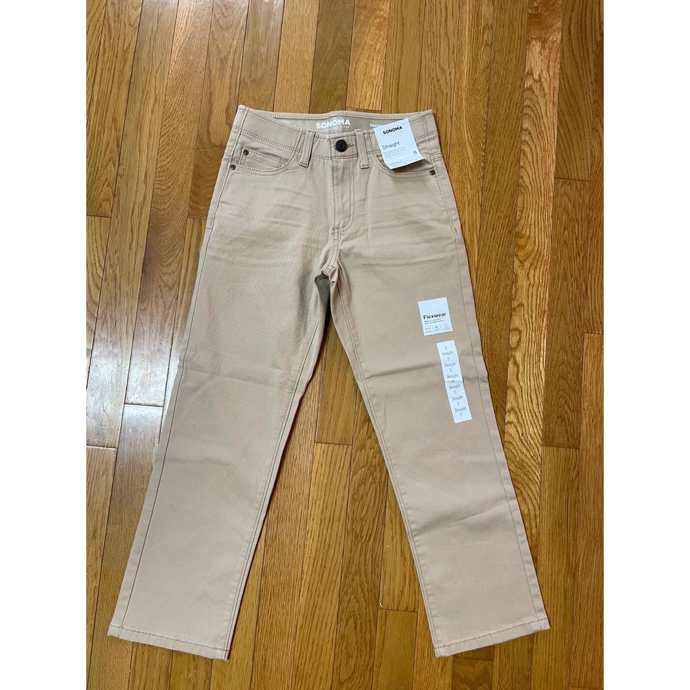 Sonoma Goods For Life Boys Flexwear Straight Leg Twill Pants Texas Beige Sz 8